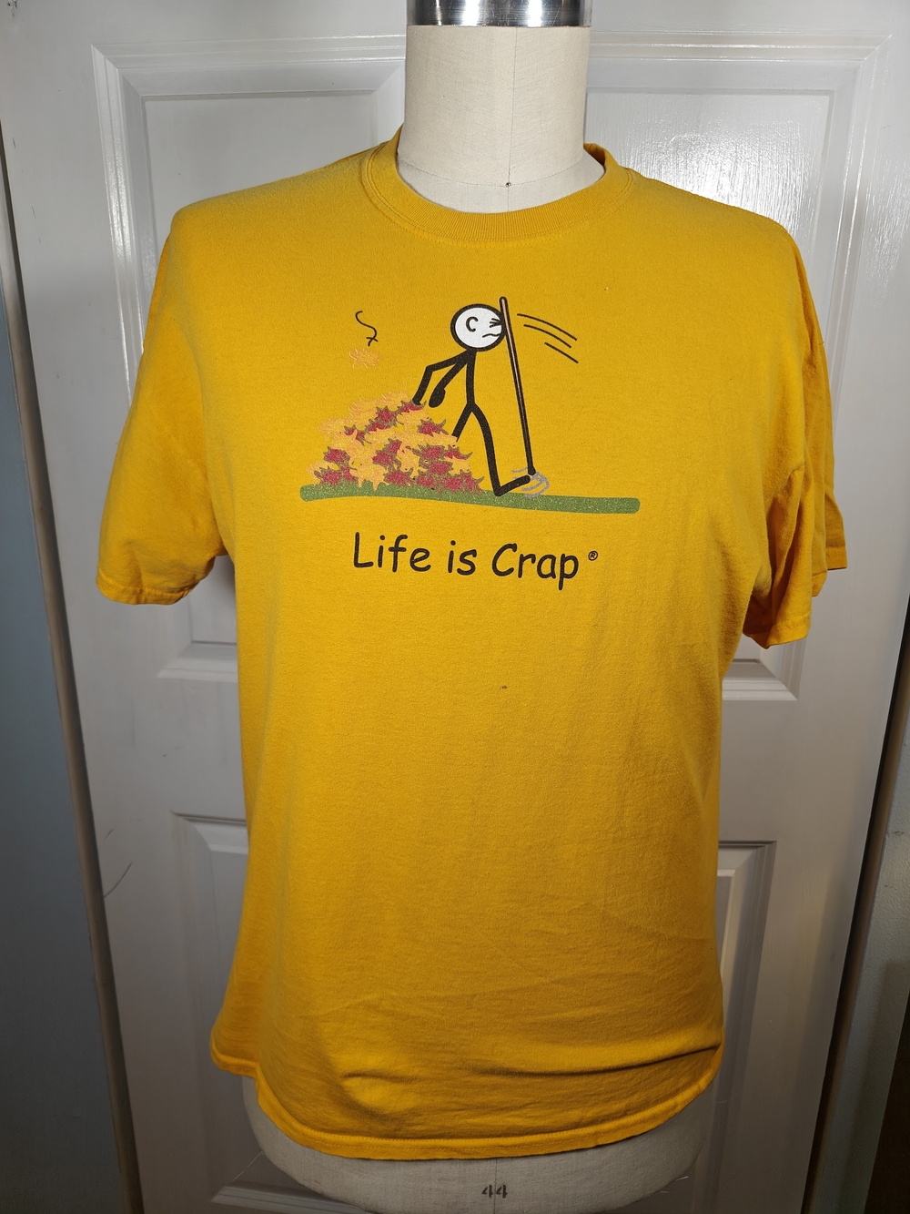 Brisco Mens XL Yellow Life is Crap Funny Stick Figure Novelty Graphic T-Shirt